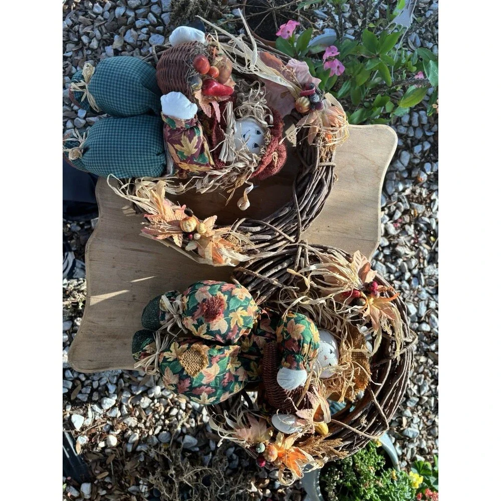 Main Joy Limited Set of 2 Scarecrow Fall Wreath Door Decorations Autumn Colors